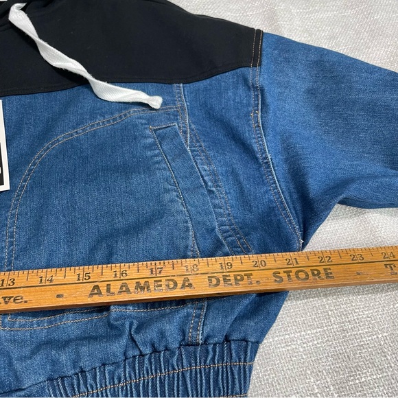 Blue NEW Denim Jean Hoodie Jacket zipper LABIJOU-Sz S Heather Black over size - Picture 8 of 13